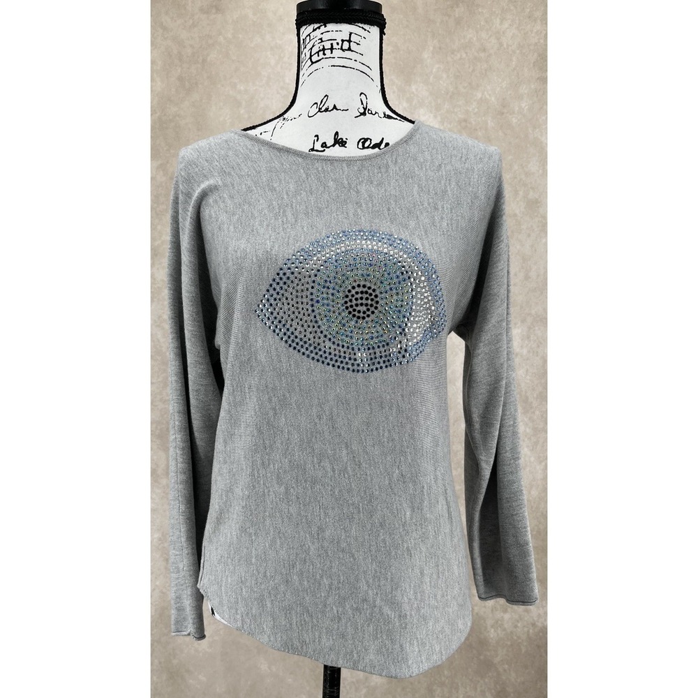 Rachel Zoe Evil Eye Rhinestone Sweater Size Large Cashmere Blend Edgy Cozy‎